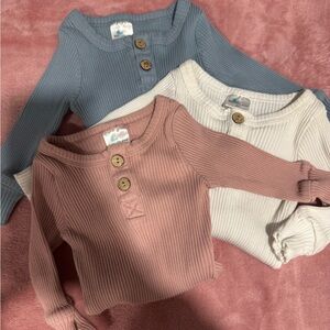 Ribbed Long Sleeve Tops with Buttons